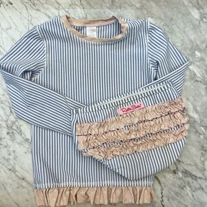 Ruffle Butts Blue and Cream Striped Kids Top